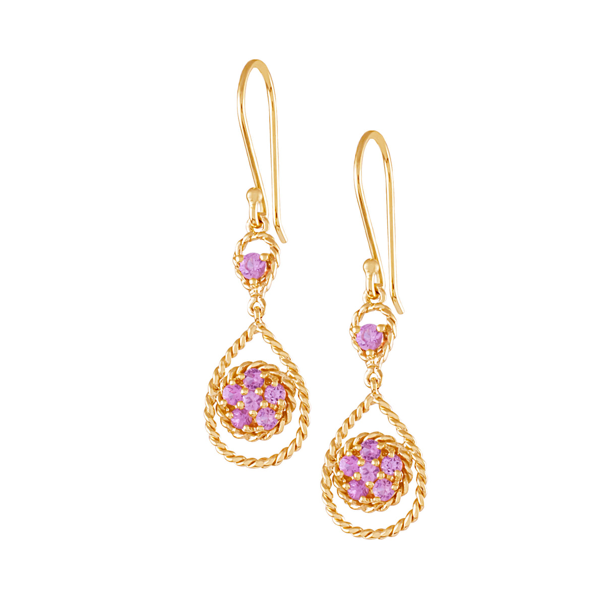 14k Pink Sapphire Knotted Hook Earring
