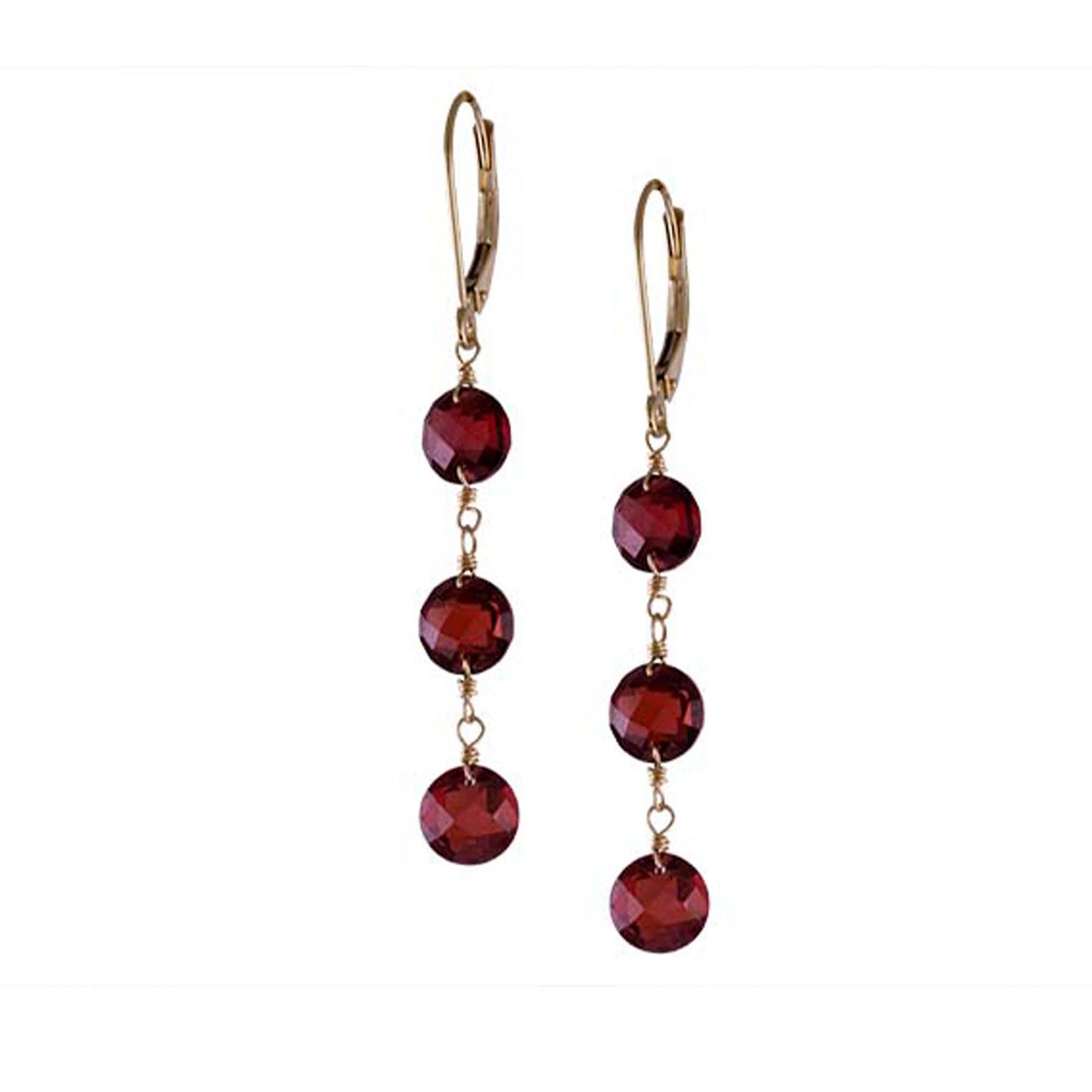 14k Garnet Coin 3 Link Leverback Earring