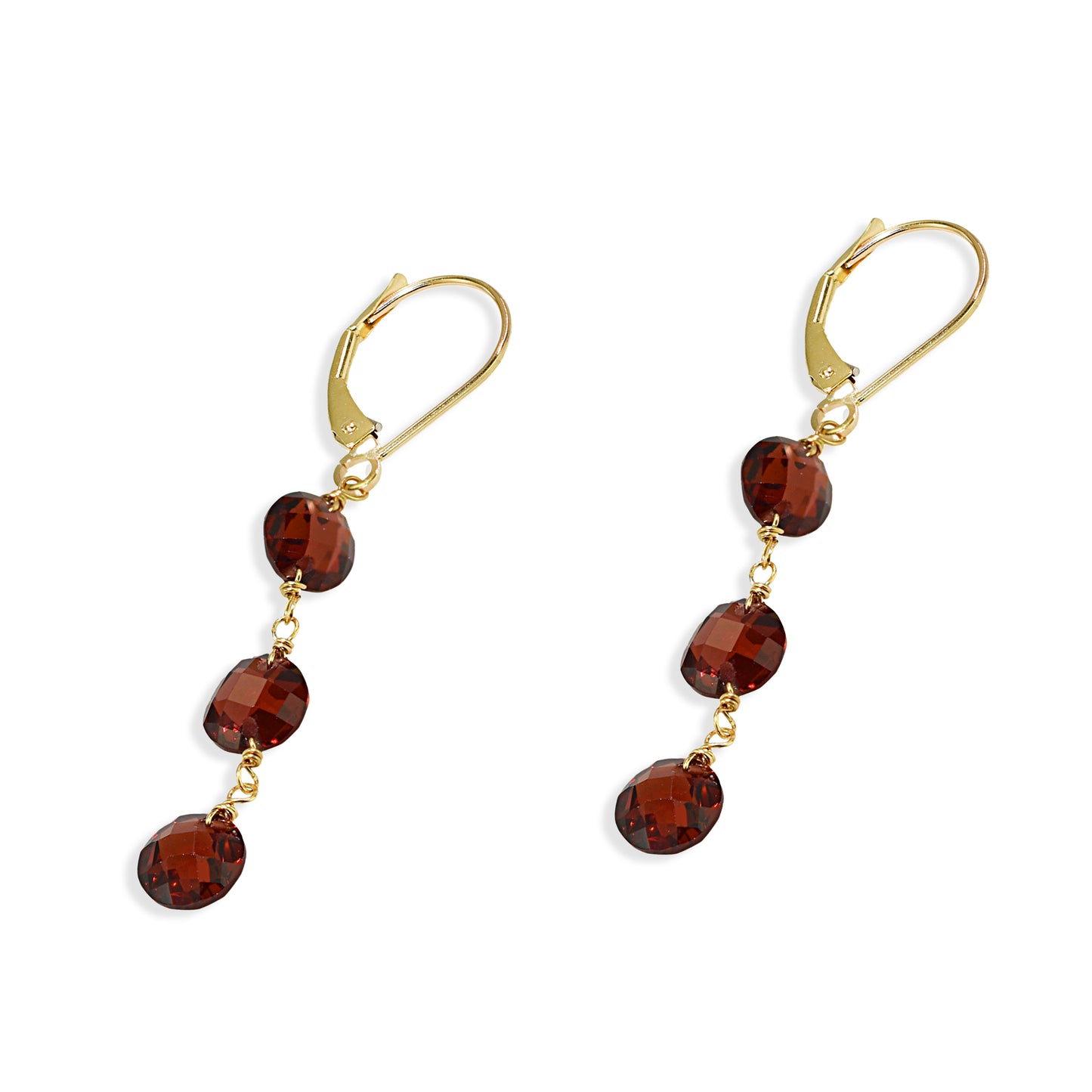 14k Garnet Coin 3 Link Leverback Earring