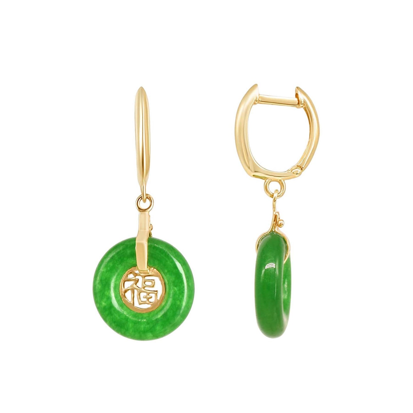 14k Green Jade Good Luck Hoop Earring freeshipping - Jewelmak Shop