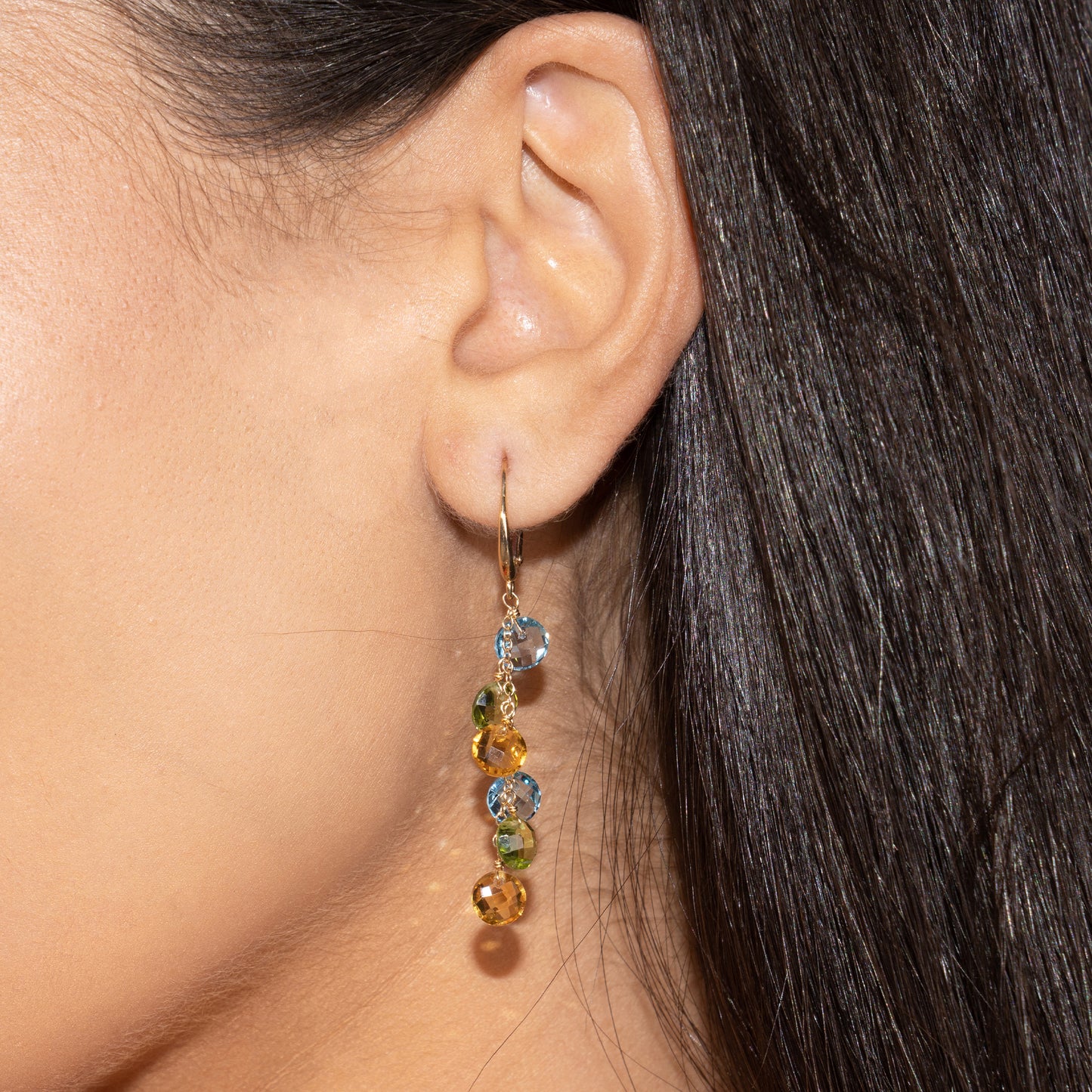 14k Multi Gemstone Coin Leverback Earring