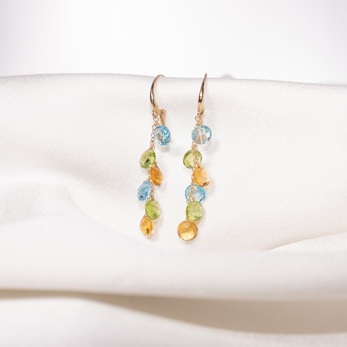 14k Multi Gemstone Coin Leverback Earring
