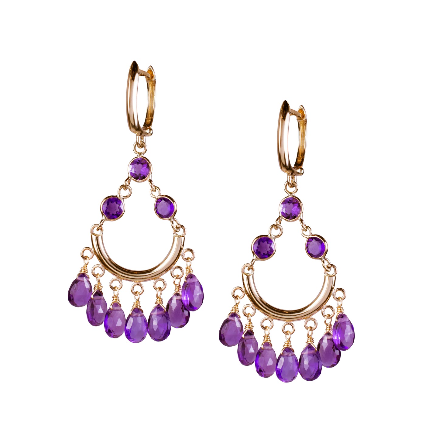 14k Amethyst Chandelier Hoop Earring