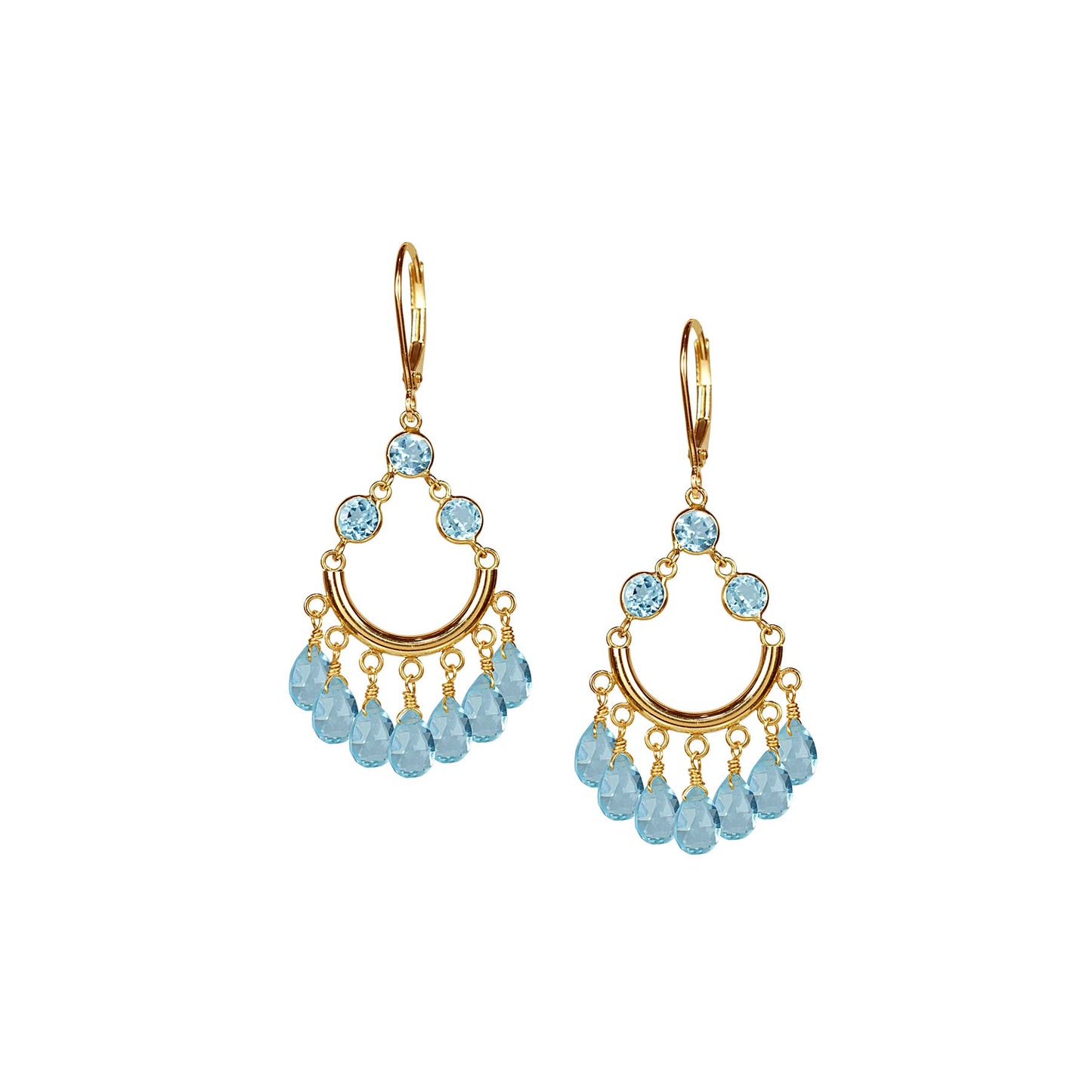 14k Blue Topaz Chandelier Huggie Hoop Earring