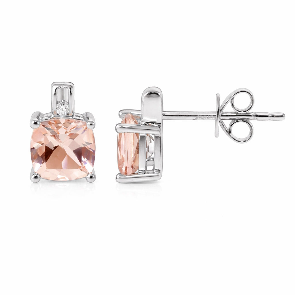 14kw Morganite VS Diamond Square Stud Post Earring