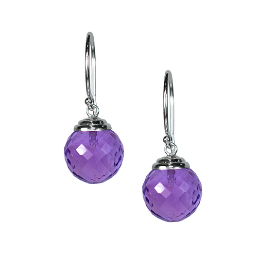 14k White Gold Amethyst Round Hook Earring