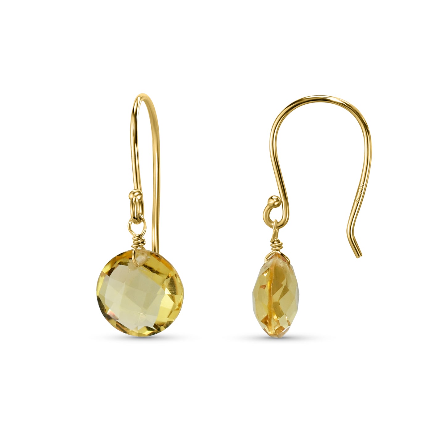14k Citrine Coin Hook Earring
