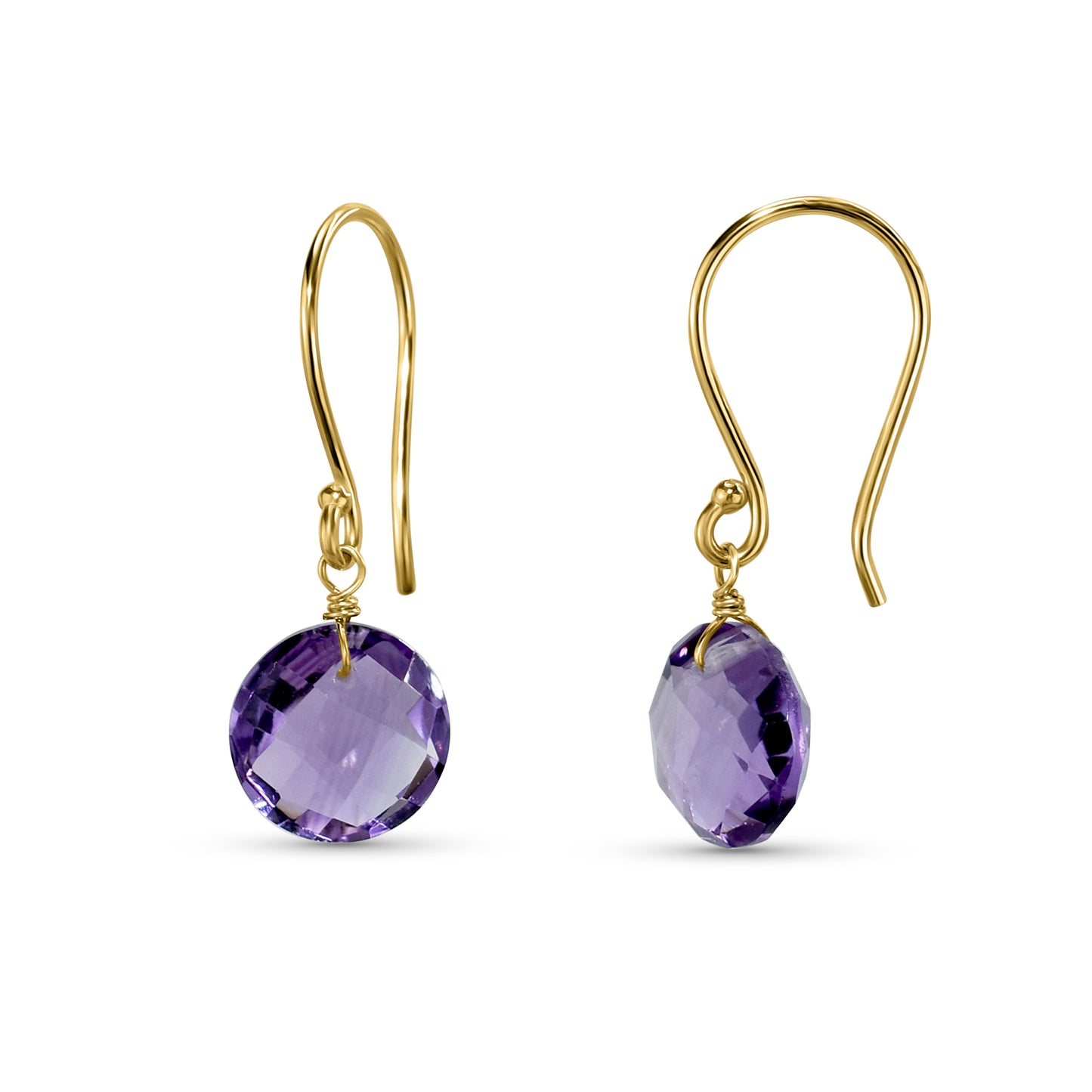 14k Amethyst Briolette Coin Drop Hook Earring