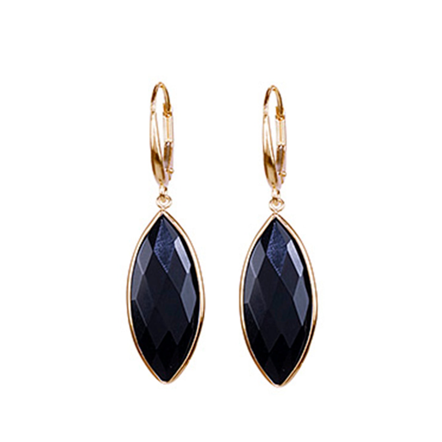 14k Black Onyx Marquise Bezel Leverback Earring