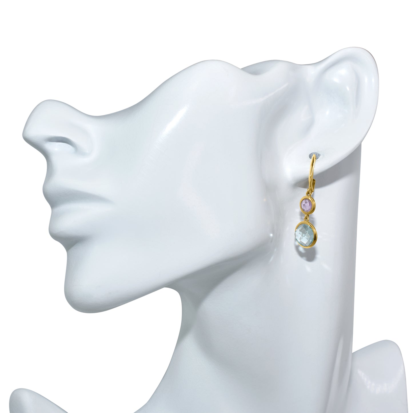 18k Amethyst Blue Topaz Round Bezel Hoop Earrings