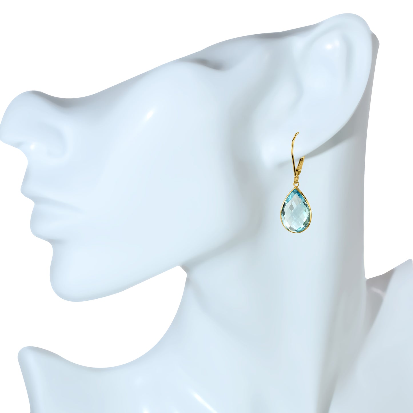 14k Blue Topaz Pear Bezel Leverback Earring