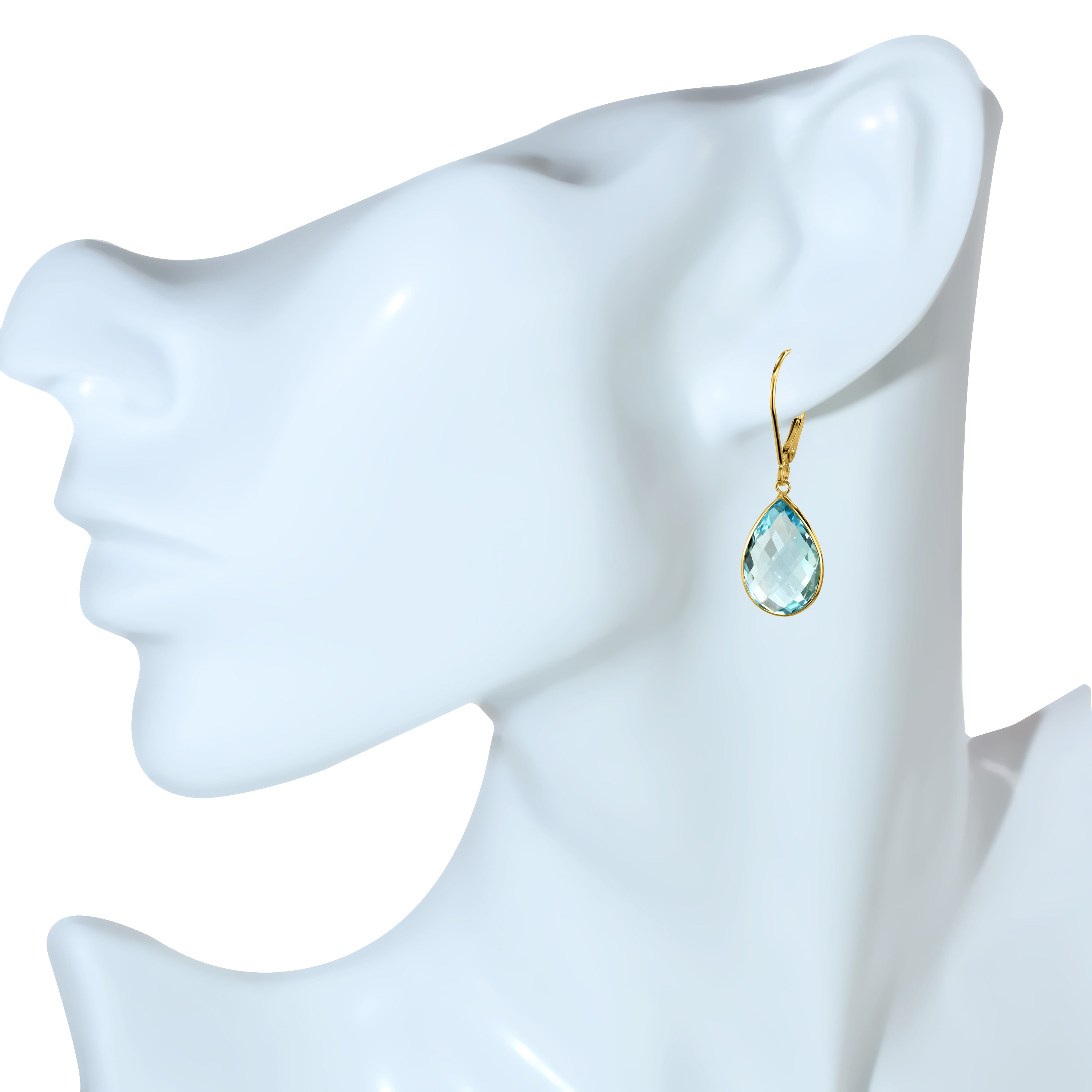 14k Blue Topaz Pear Bezel Leverback Earring