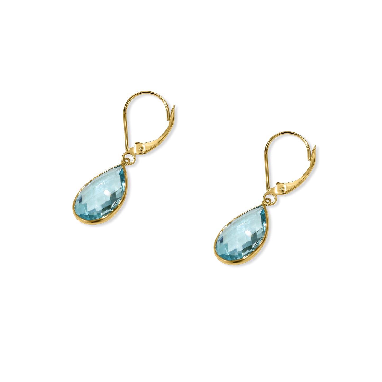 14k Blue Topaz Pear Bezel Leverback Earring