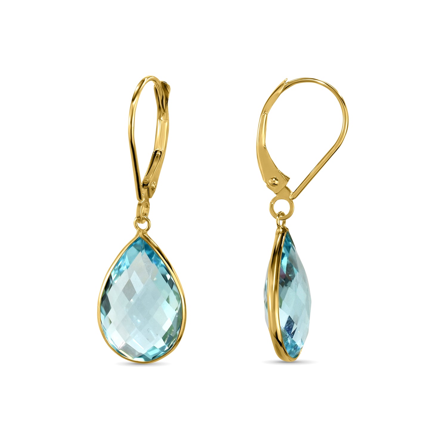 14k Blue Topaz Pear Bezel Leverback Earring