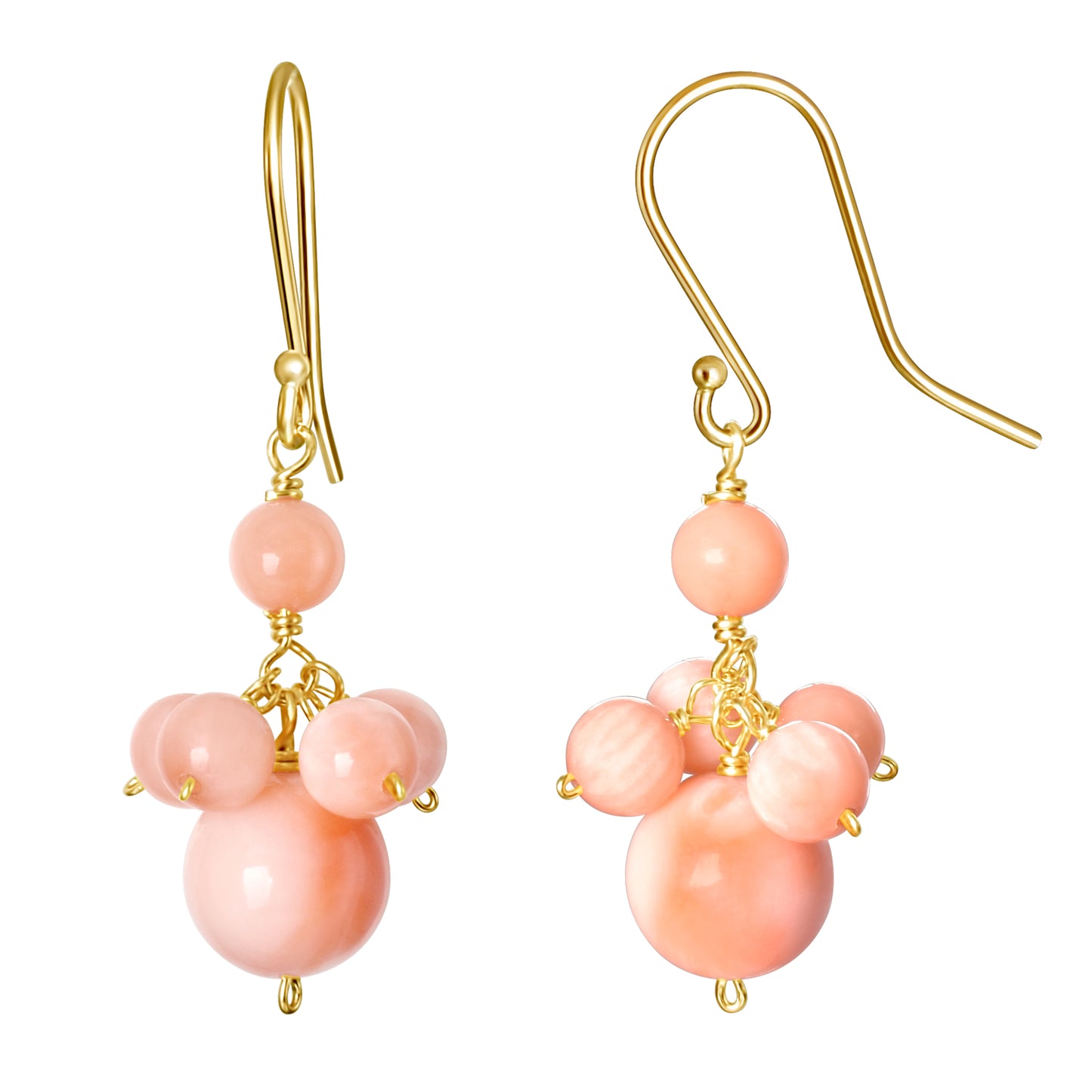 14k Coral Cluster Dangle Hook Earring