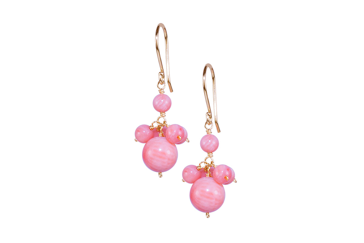 14k Coral Cluster Dangle Hook Earring