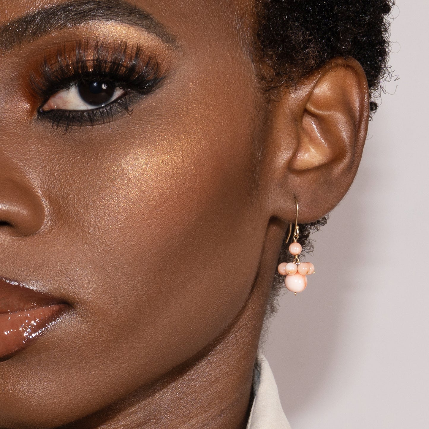 14k Coral Cluster Dangle Hook Earring