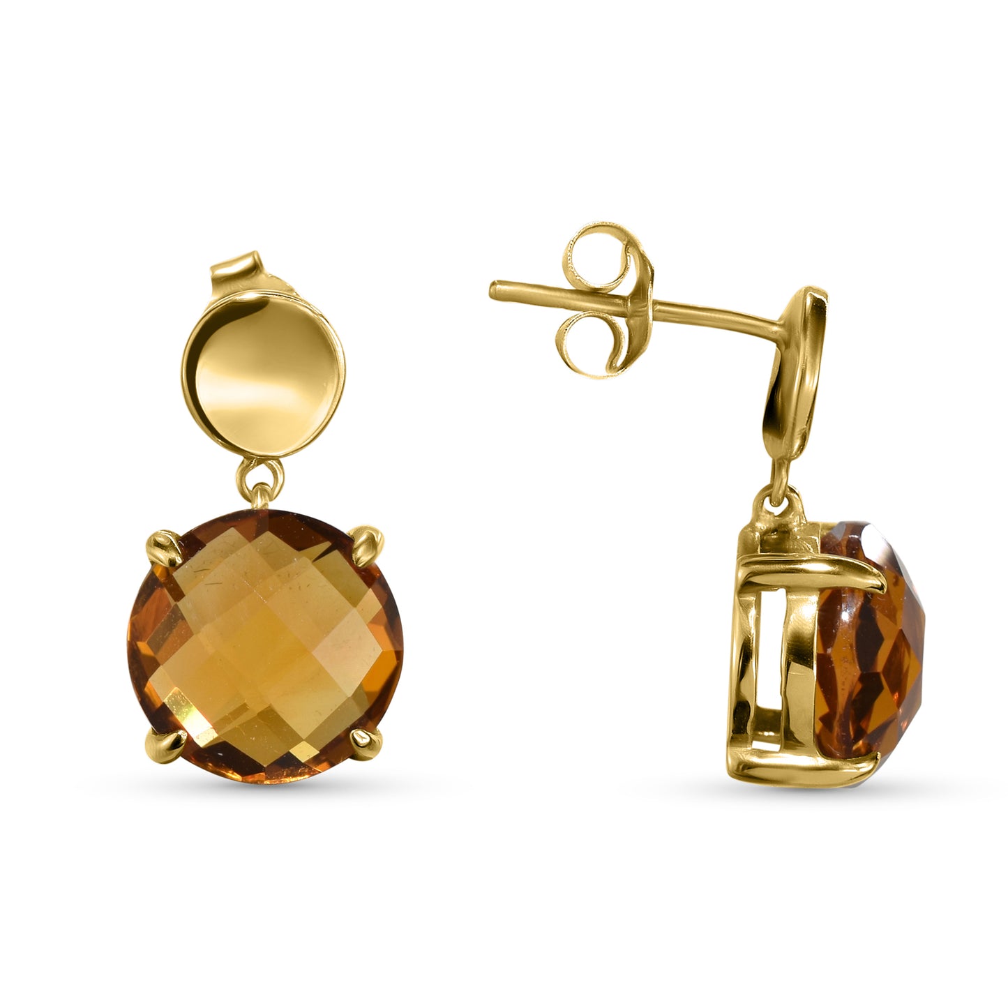14k Citrine Prong Setting Gold Wavy Coin Post Earring