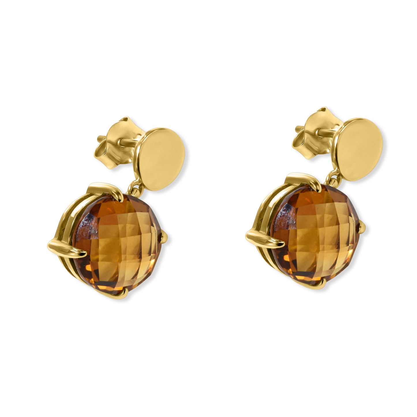 14k Citrine Prong Setting Gold Wavy Coin Post Earring