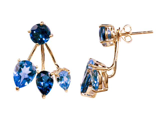 14k Amethyst or Blue Topaz Front Back Earring Swiss & London Blue Topaz