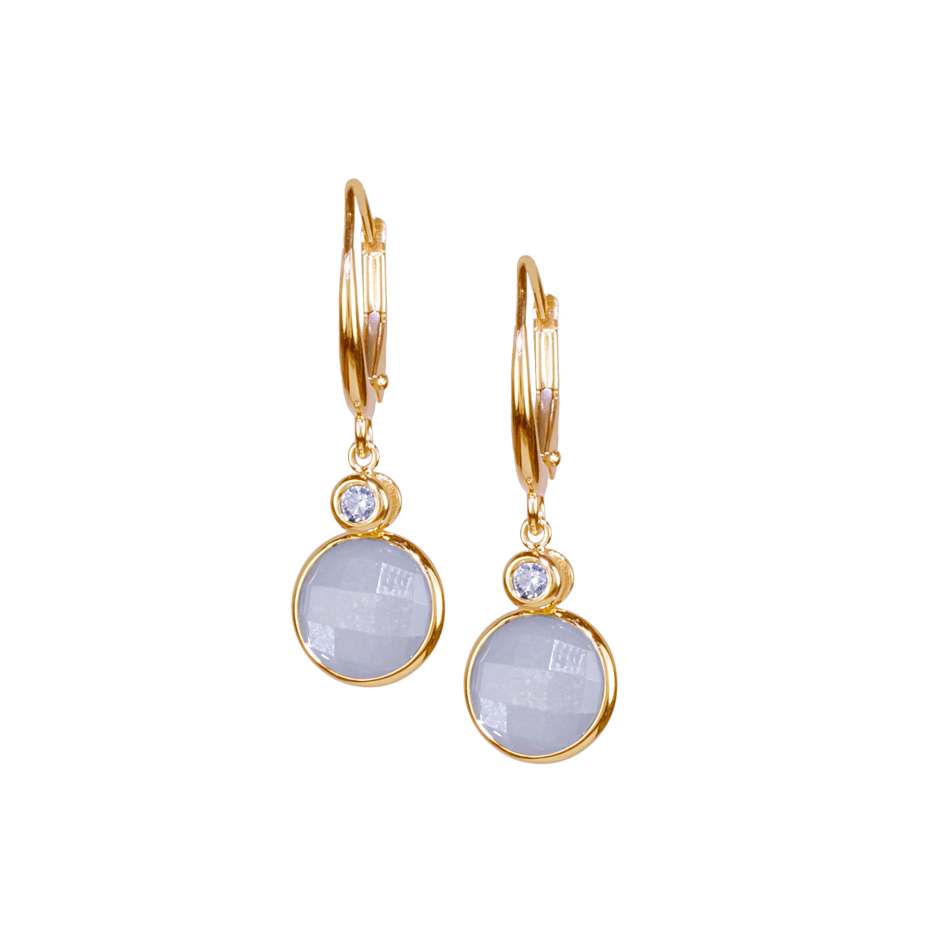 14k Grey Moonstone Coin Vs Diamond Leverback Earring