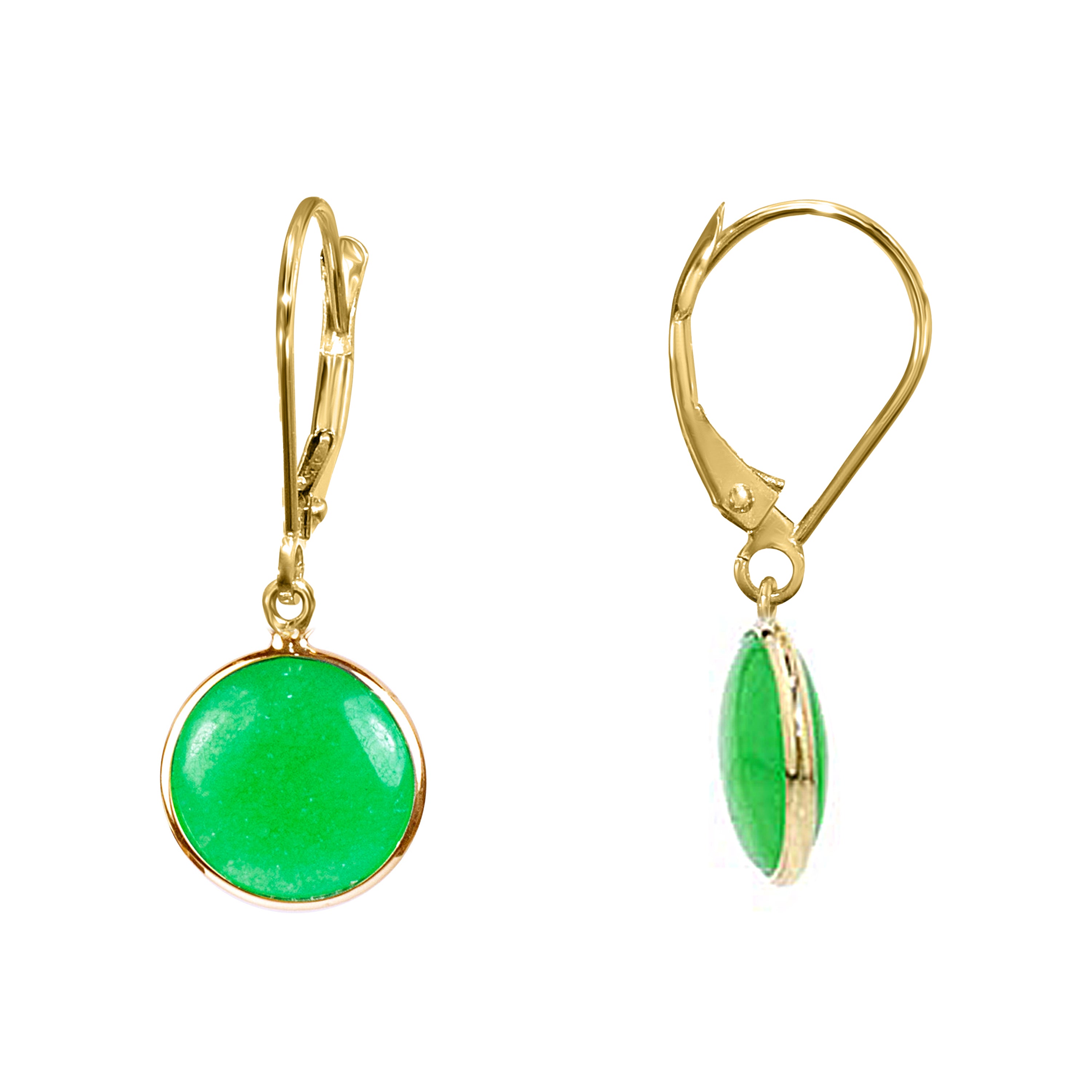 14k Green Jade Leverback Earring
