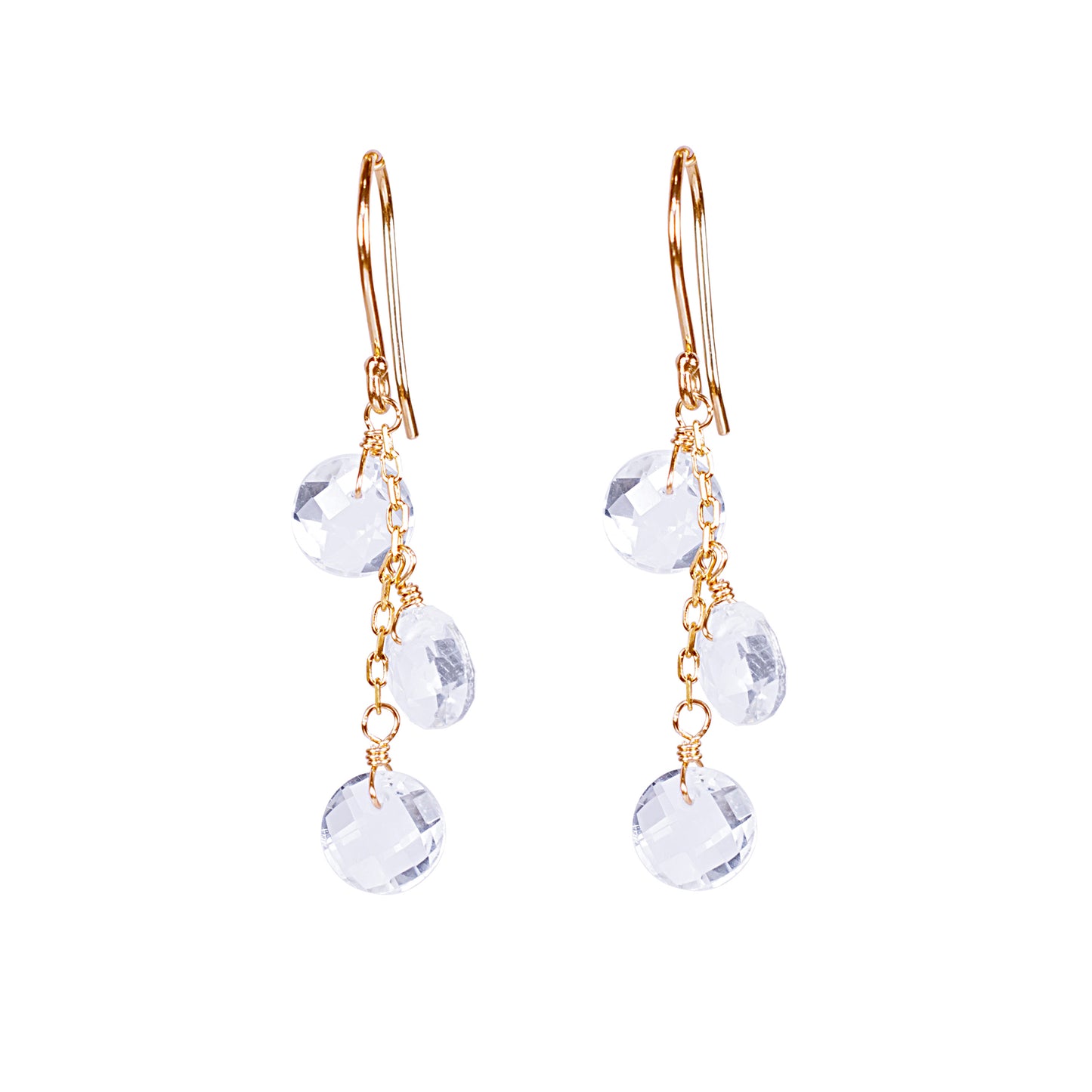 14k White Topaz Triple Coin Hook Earring