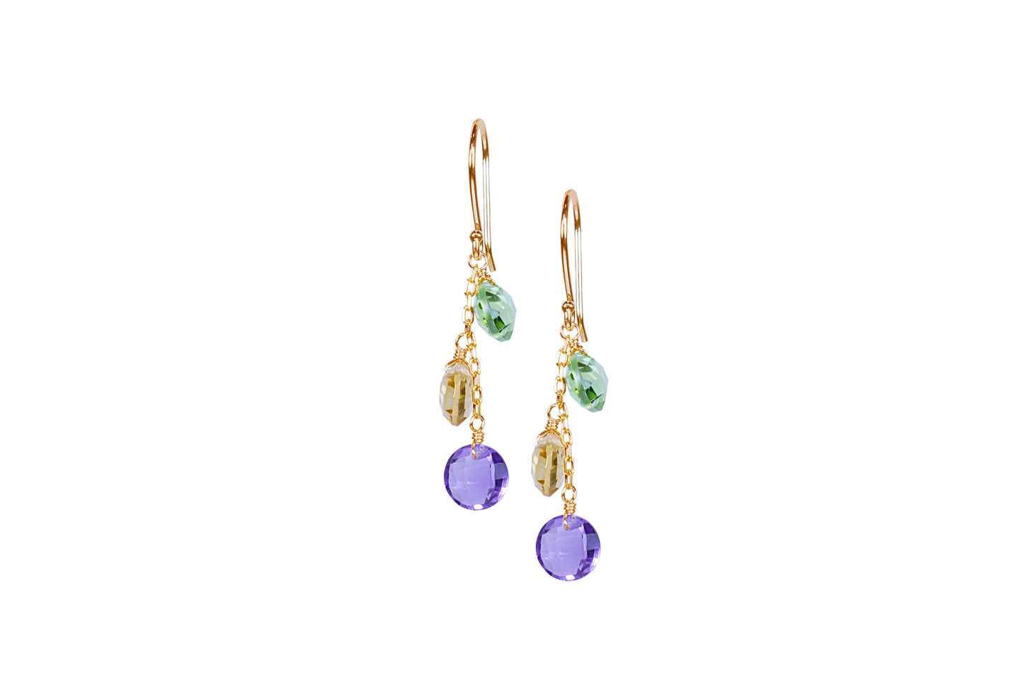 14k Peridot, Citrine, and Amethyst Triple Coin Hook Earring