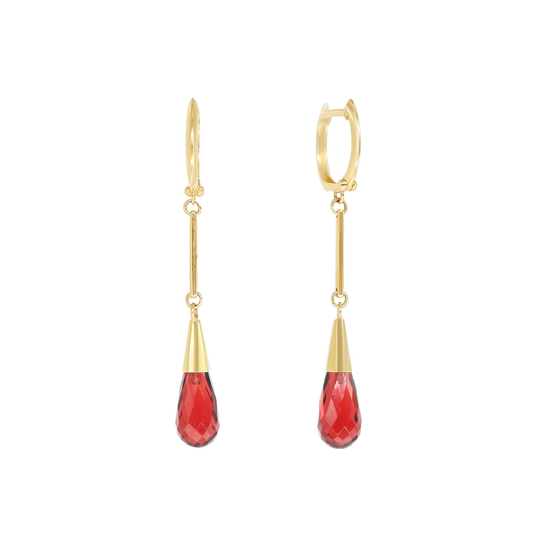 14k Garnet Gold Bar Huggie Hoop Dangle Earring