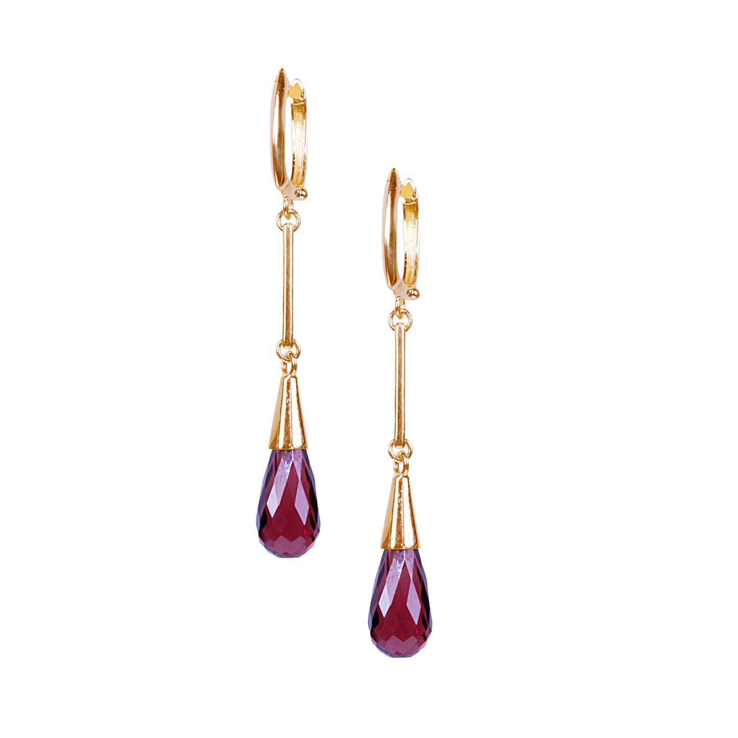 14k Garnet Gold Bar Huggie Hoop Dangle Earring