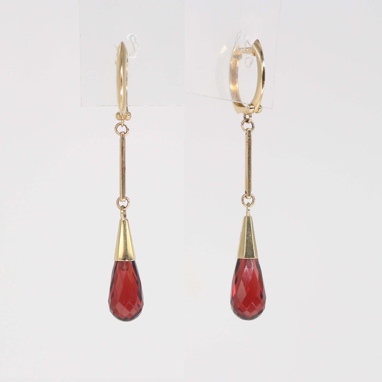 14k Garnet Gold Bar Huggie Hoop Dangle Earring