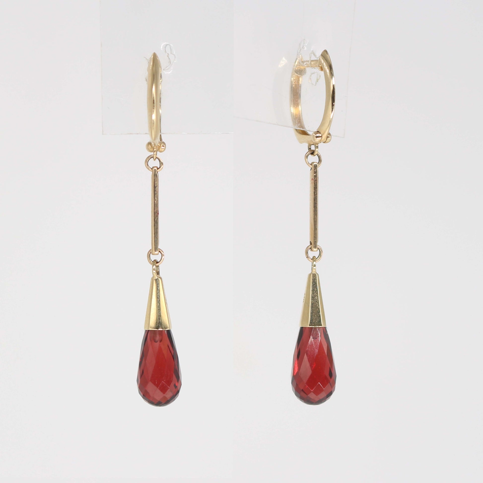 14k Garnet Gold Bar Huggie Hoop Dangle Earring