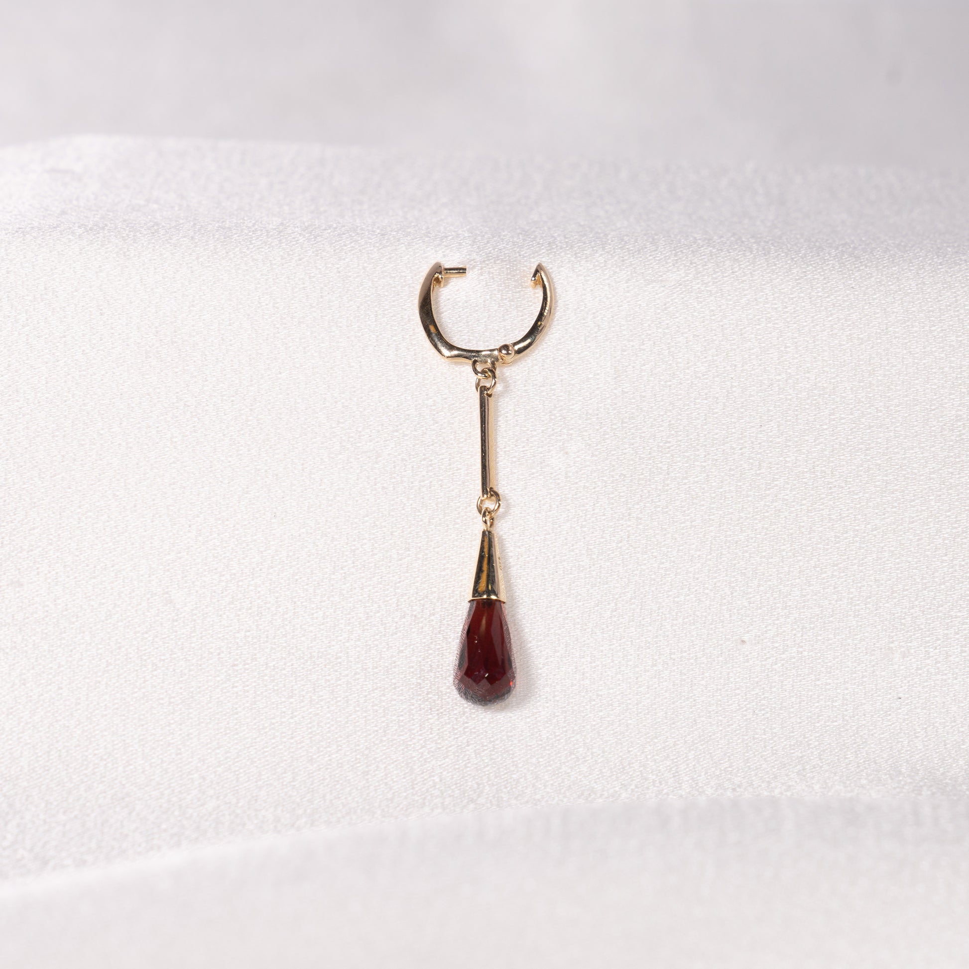14k Garnet Gold Bar Huggie Hoop Dangle Earring