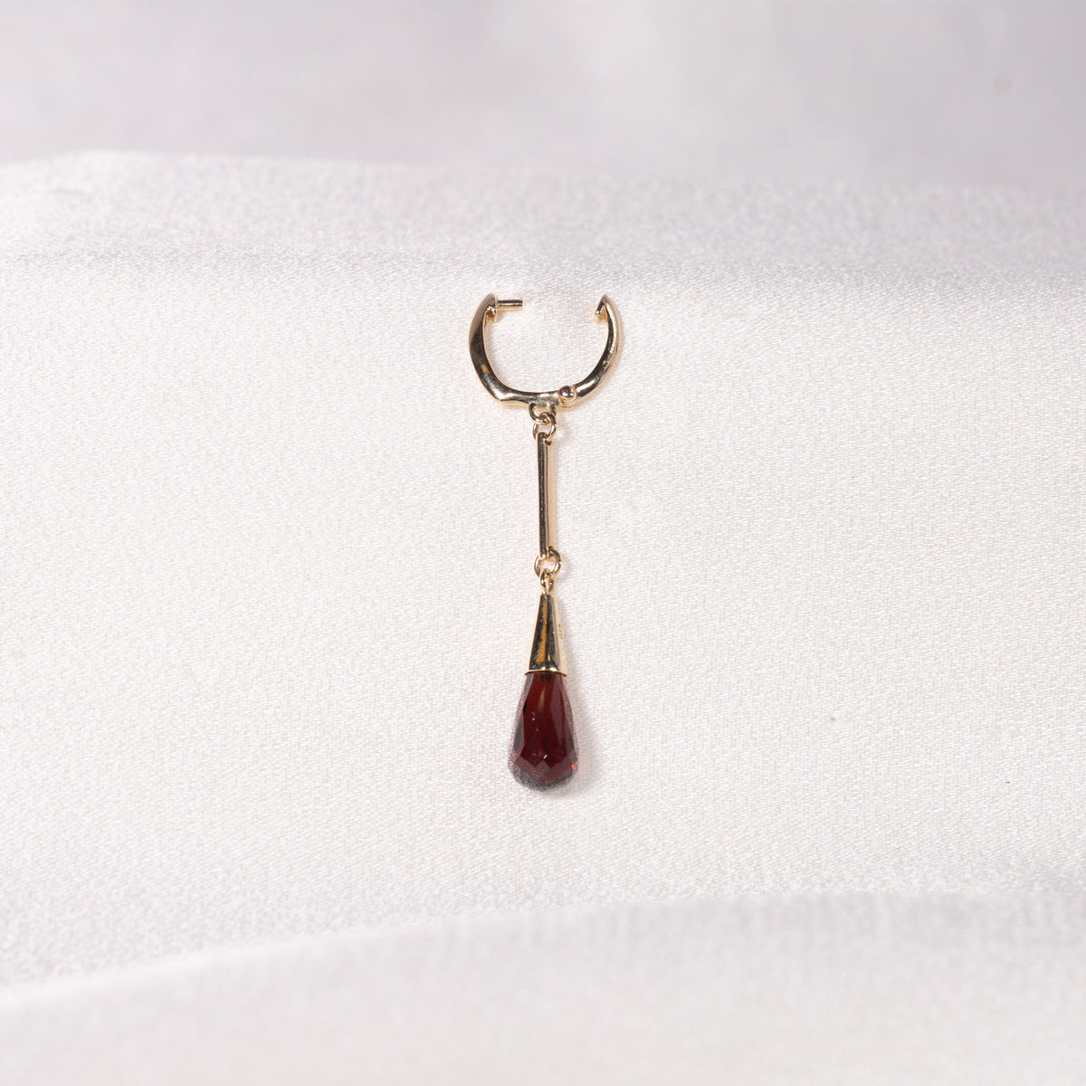 14k Garnet Gold Bar Huggie Hoop Dangle Earring
