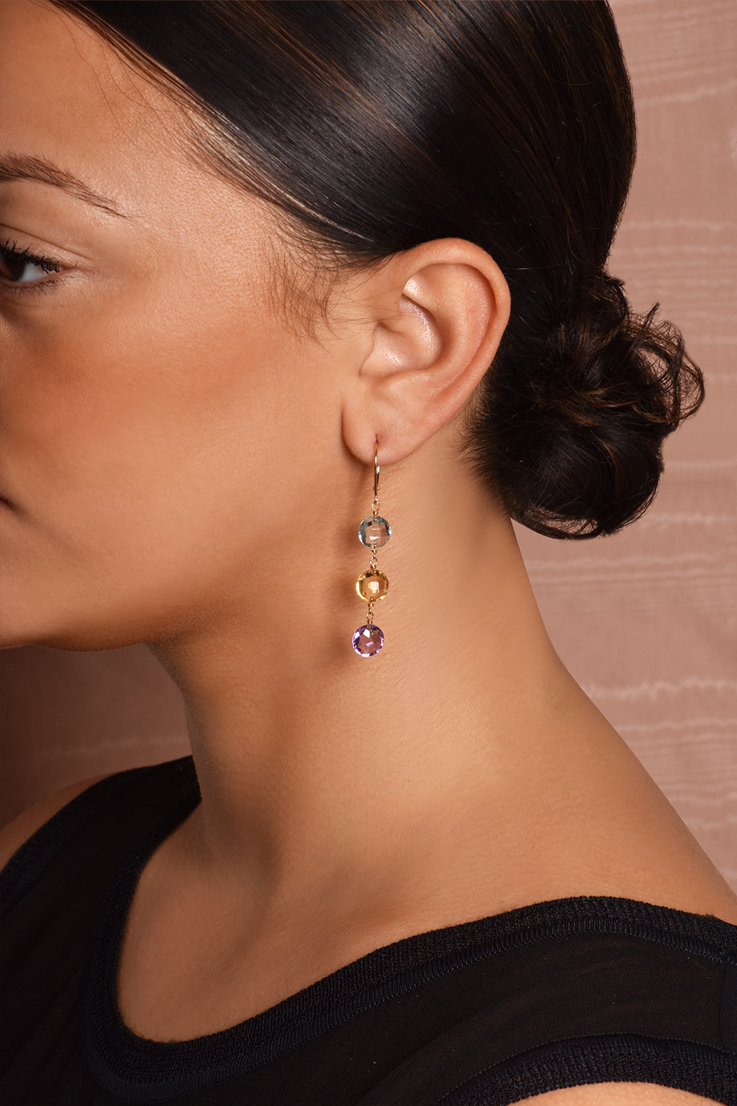 14k Blue Topaz Citrine Amethyst Leverback Dangle Earring