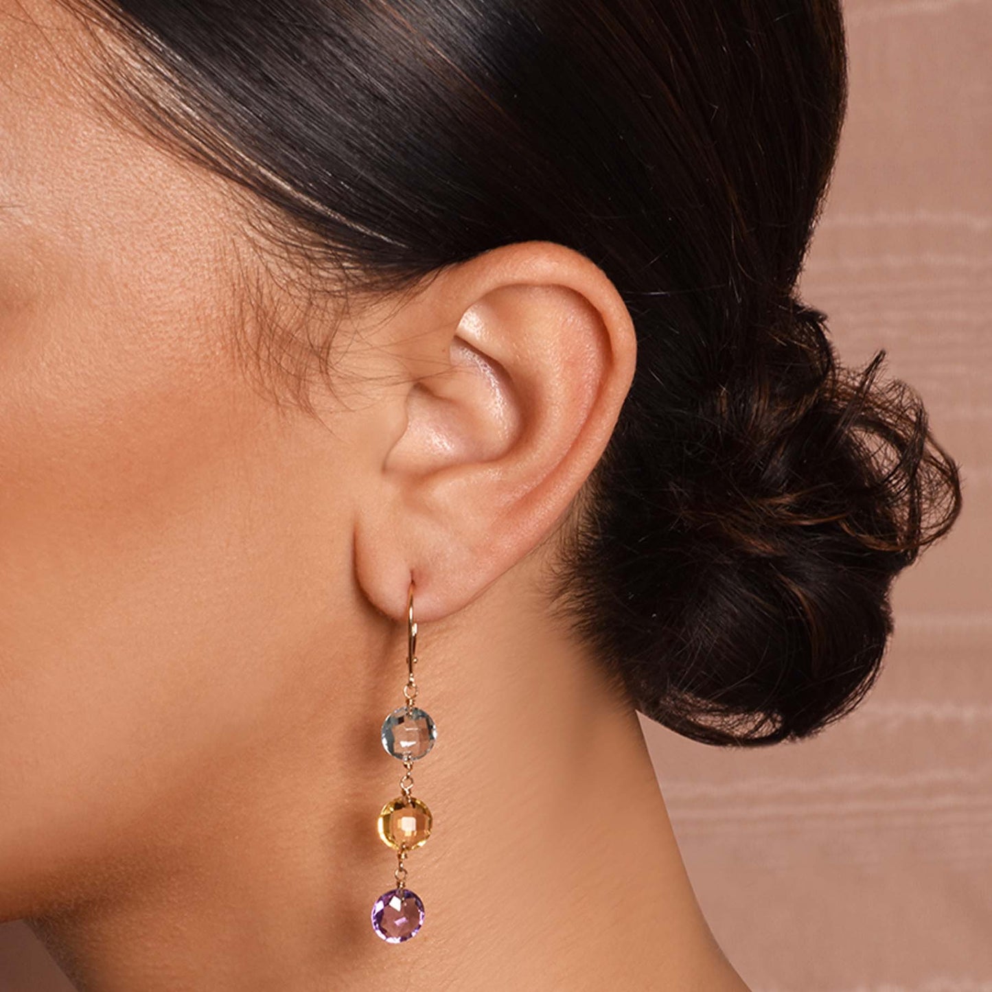 14k Blue Topaz Citrine Amethyst Leverback Dangle Earring