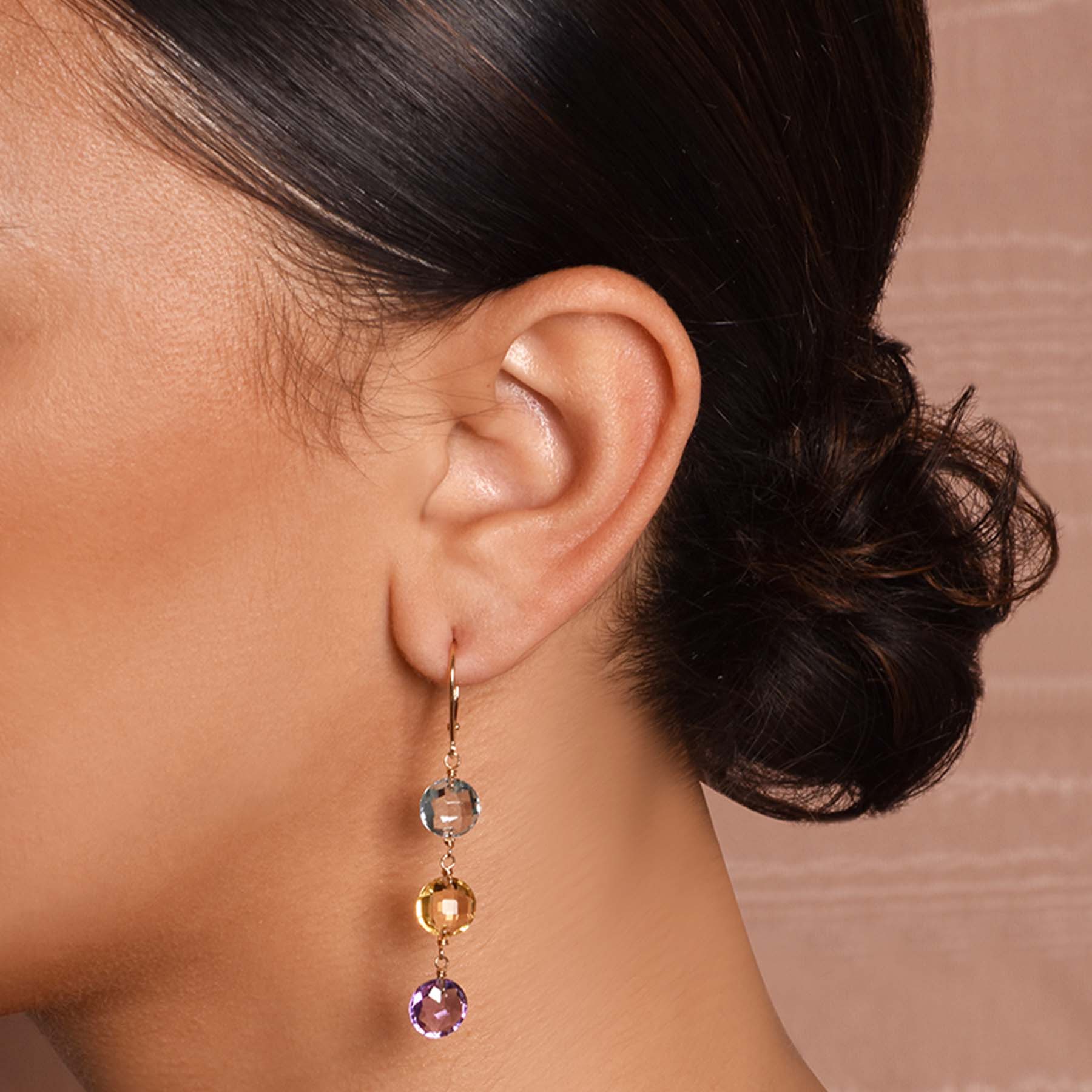 14k Blue Topaz Citrine Amethyst Leverback Dangle Earring