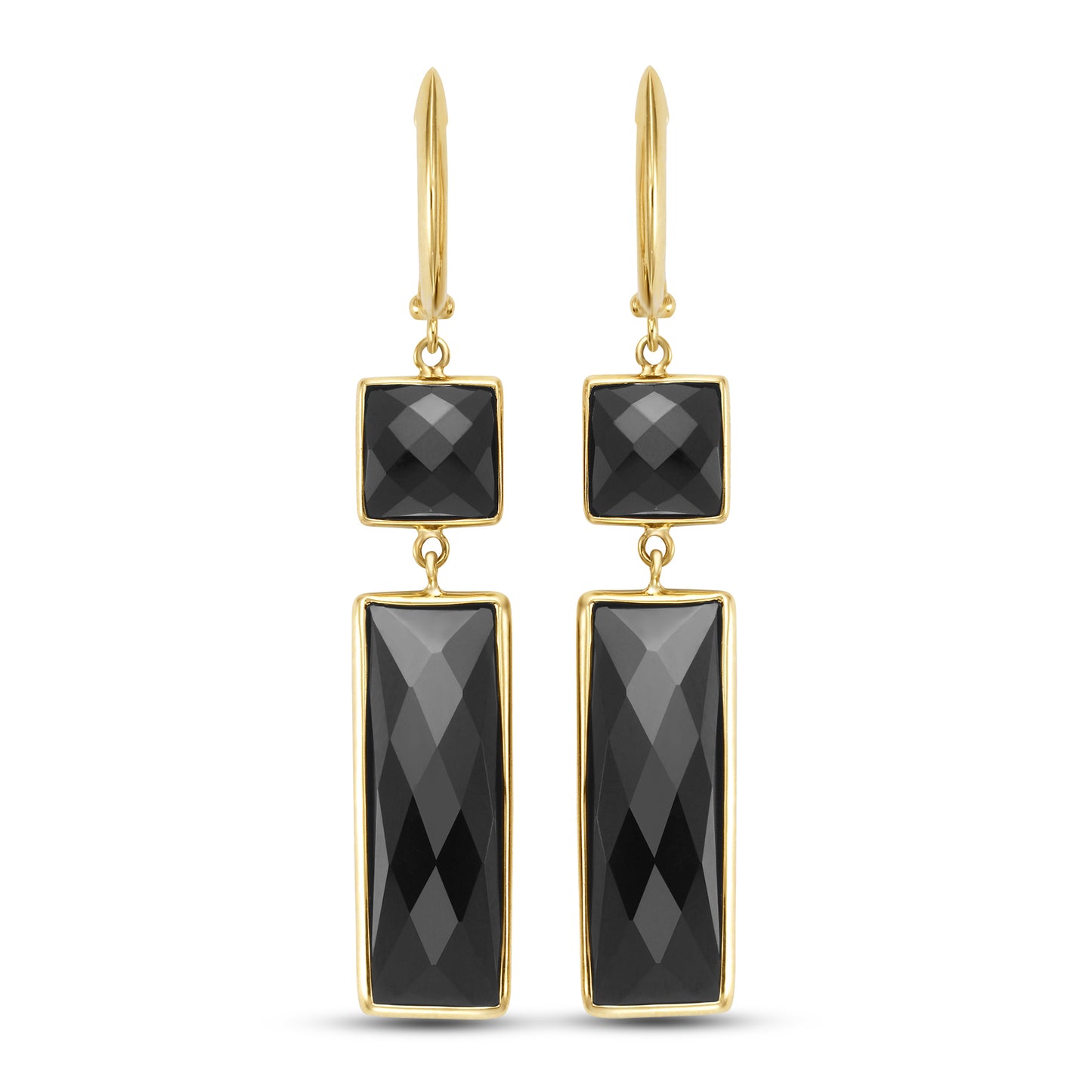 14k Black Onyx Square and Rectangle Bezel Dangle Earrings Huggie Hoop