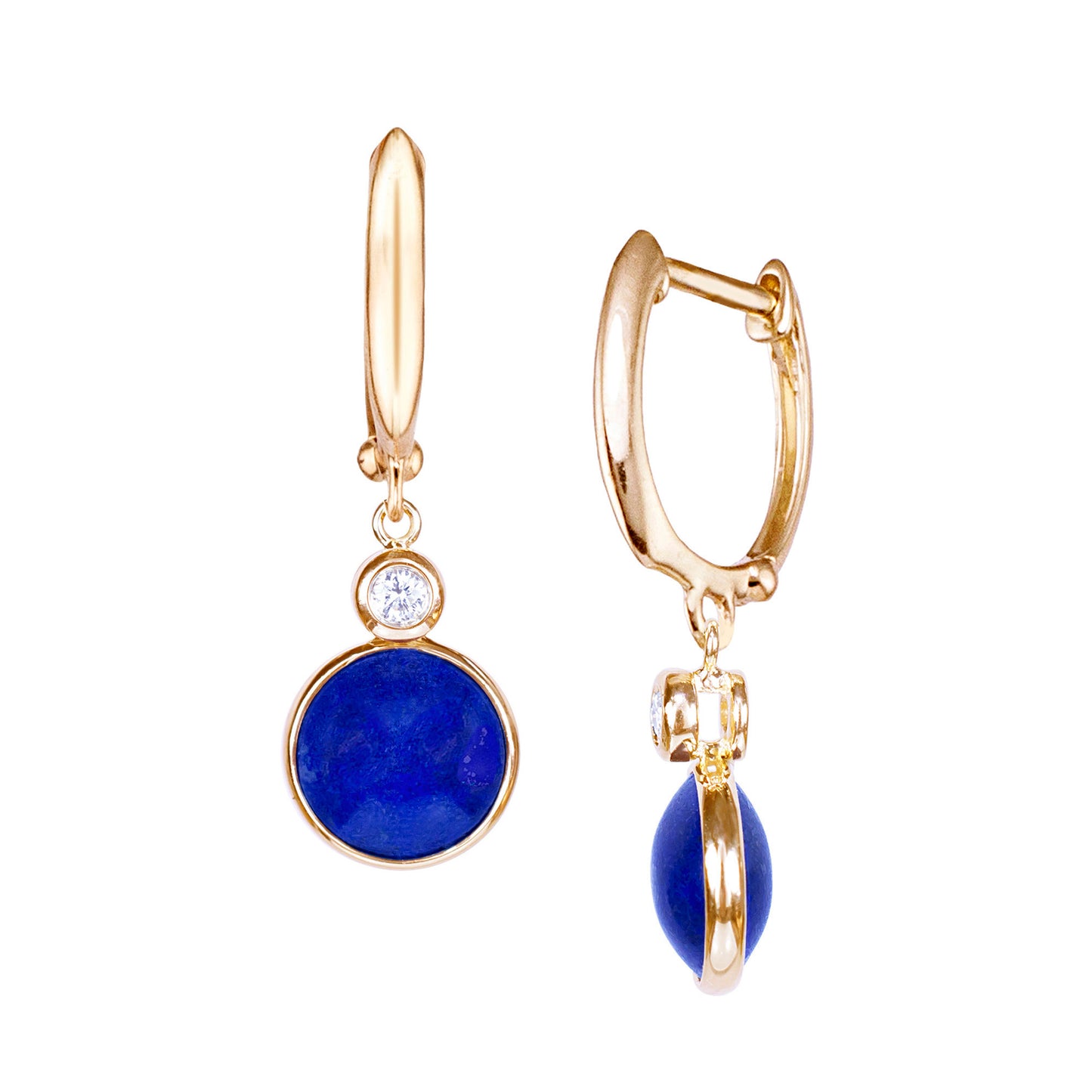 14k Lapis Coin Vs Diamond Roundel Huggie Hoop Drop Earring