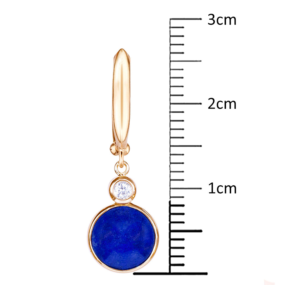 14k Lapis Coin Vs Diamond Roundel Huggie Hoop Drop Earring