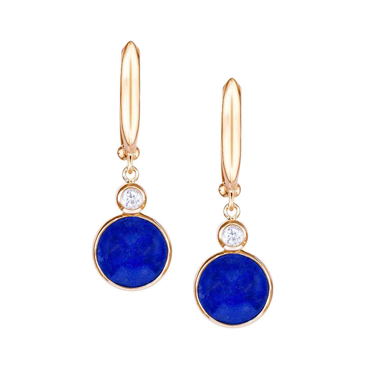 14k Lapis Coin Vs Diamond Roundel Huggie Hoop Drop Earring