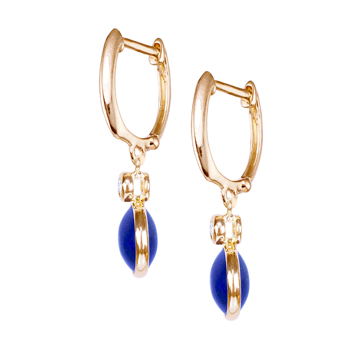 14k Lapis Coin Vs Diamond Roundel Huggie Hoop Drop Earring