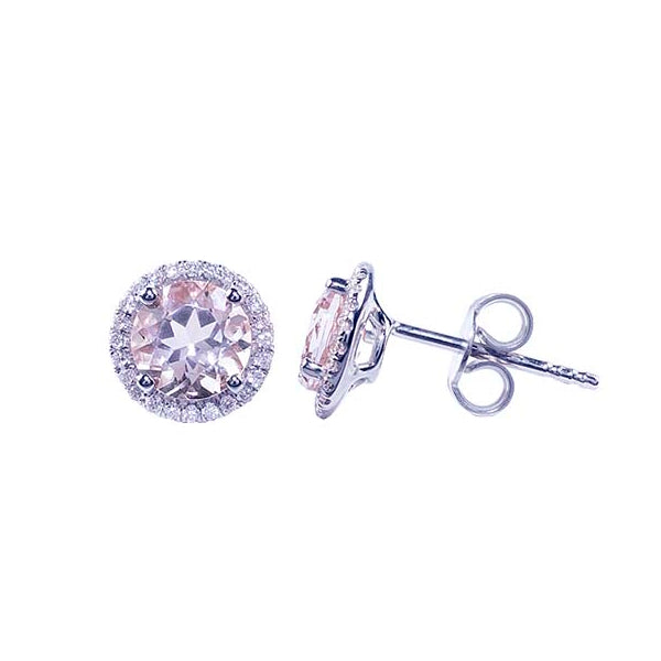 14k White Morganite Round VS Diamond Post Earring