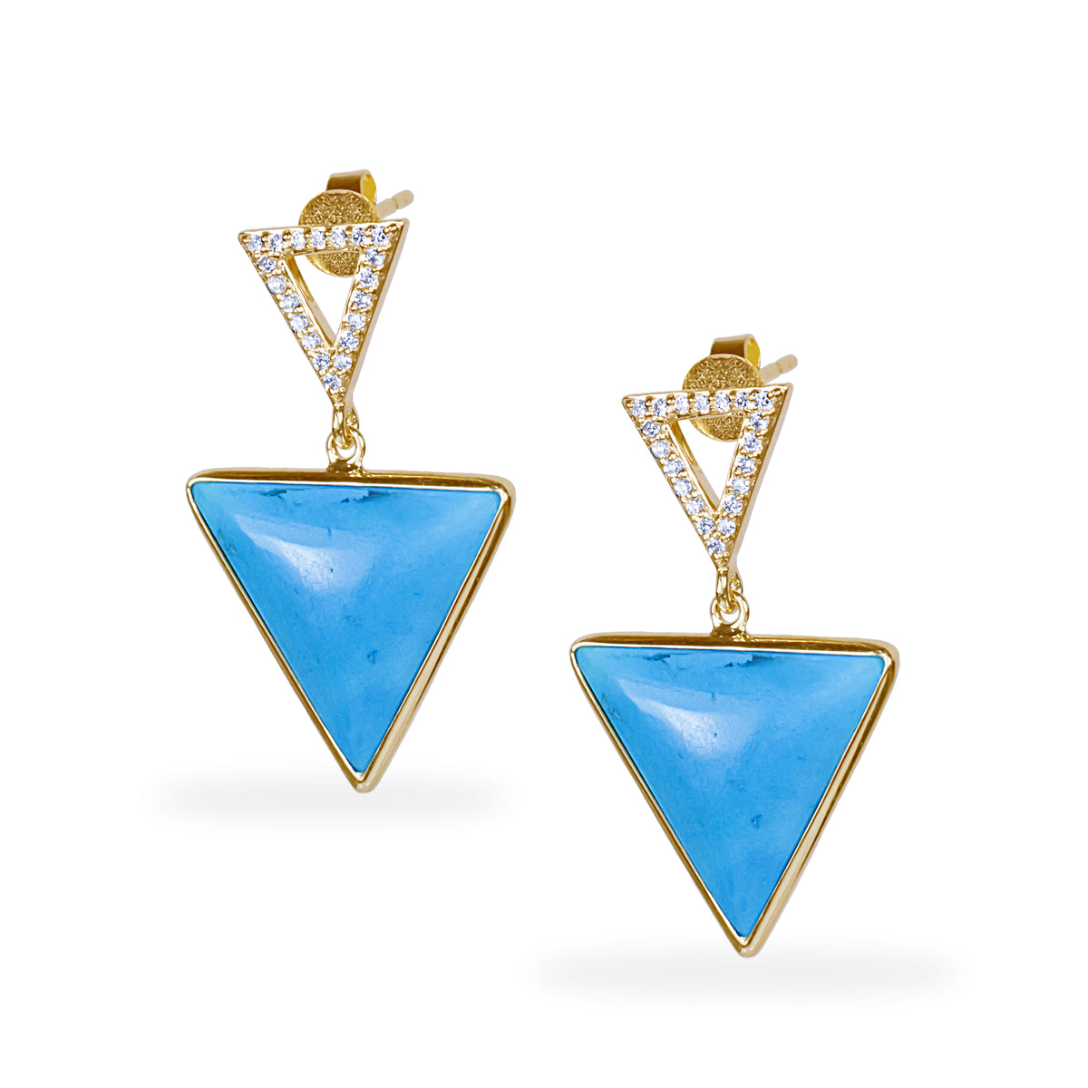 14k Turquoise Bezel Triangle with Diamond Triangle Post Earring