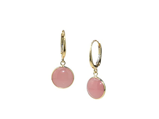 14k Guava Quartz Round Bezel Leverback Earring