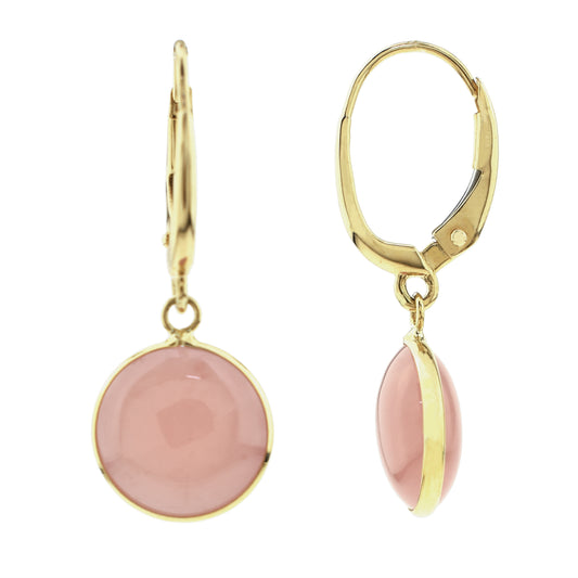 14k Guava Quartz Round Bezel Leverback Earring