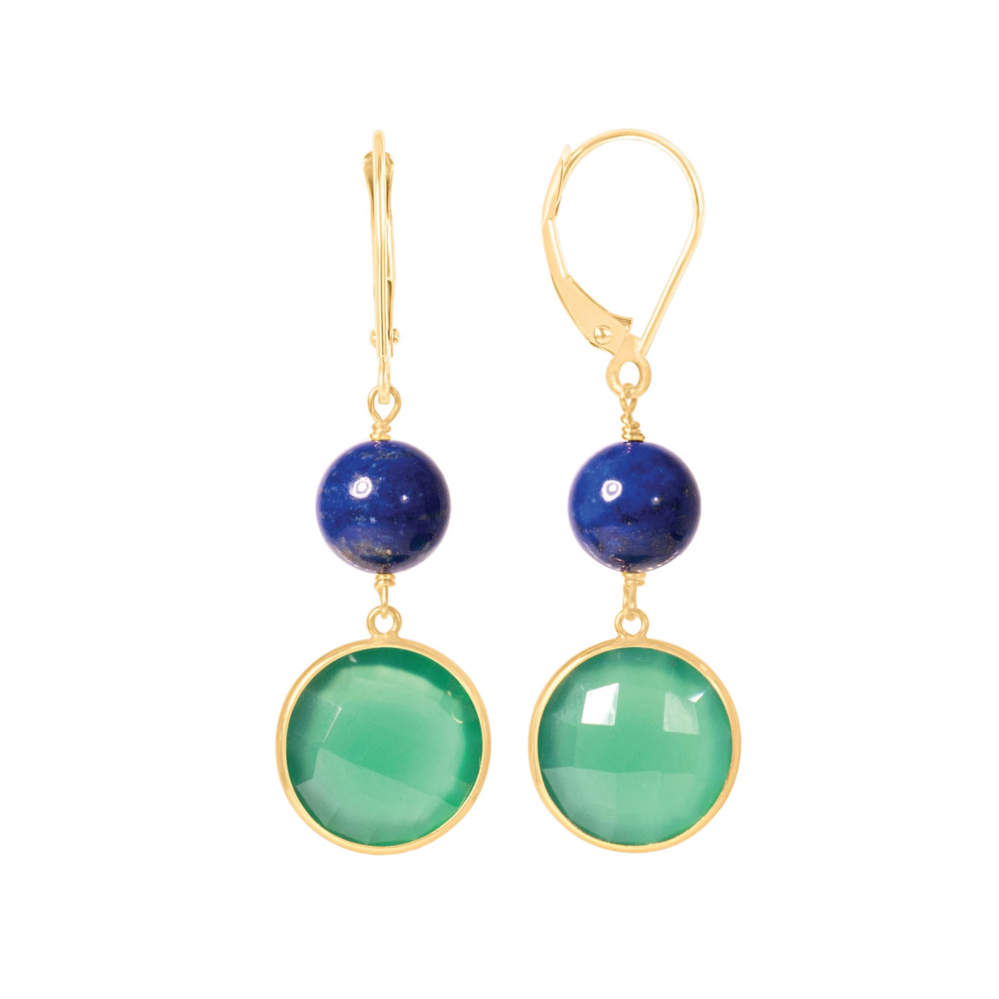 14k Lapis Green Onyx Leverback Earring