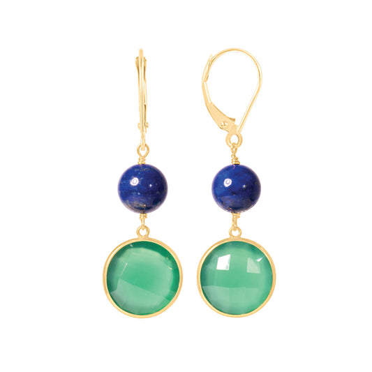 14k Lapis Green Onyx Leverback Earring