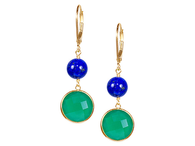 14k Lapis Green Onyx Leverback Earring