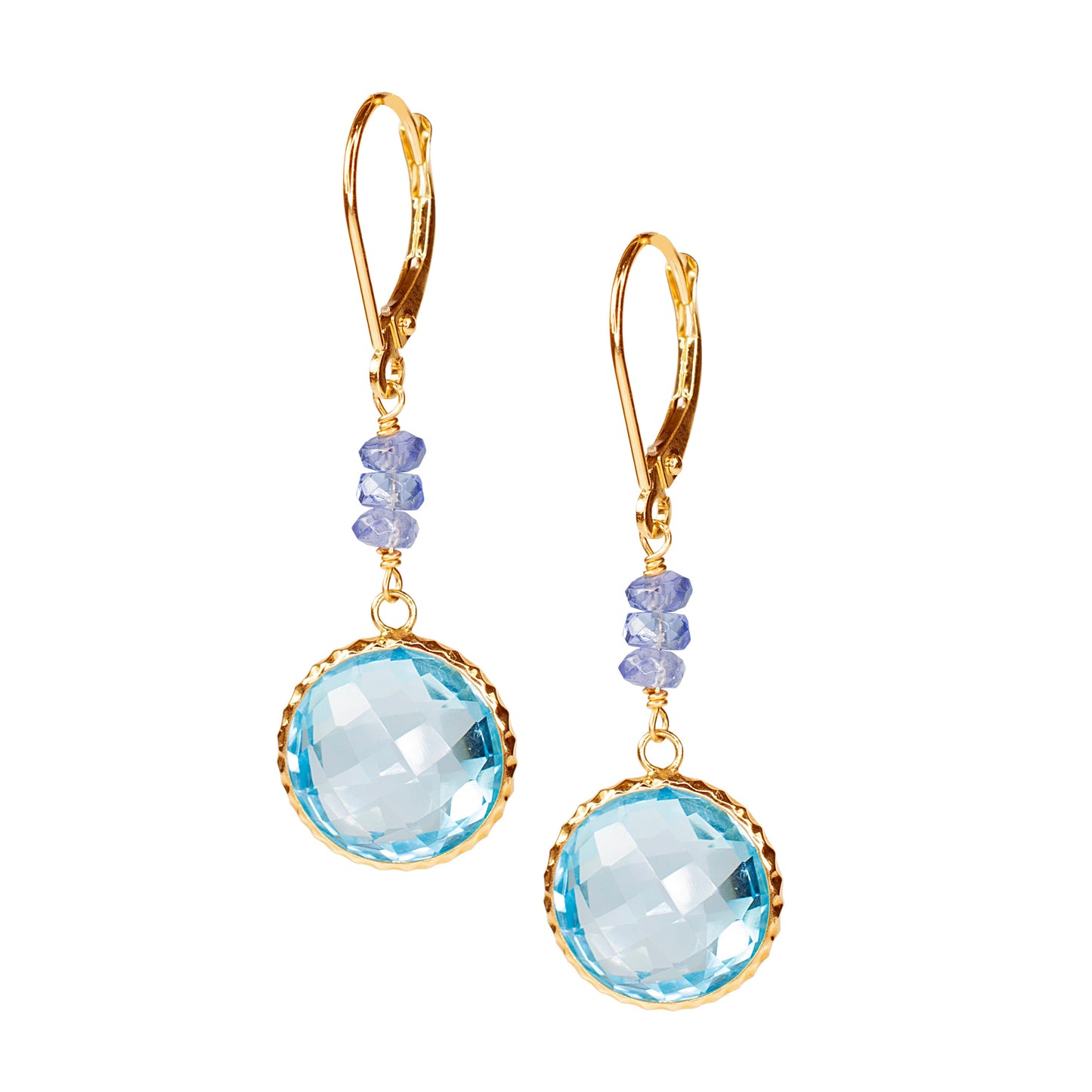 14k Blue Topaz And Tanzanite Leverback Earring